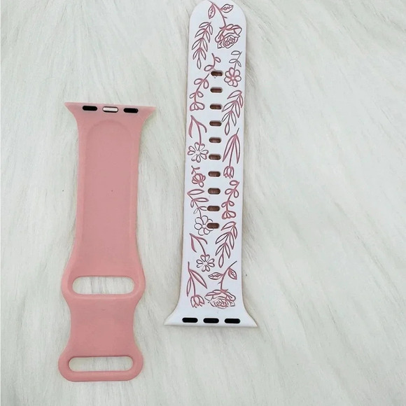 New Floral Design Apple Watch Bands  42mm 44mm 45mm 49mm in Pink White - Picture 4 of 5